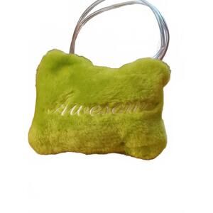 Lime Green Fuzzy “Awesome” Mini Wristlet Pouch – Super Cute 2010s Novelty Bag